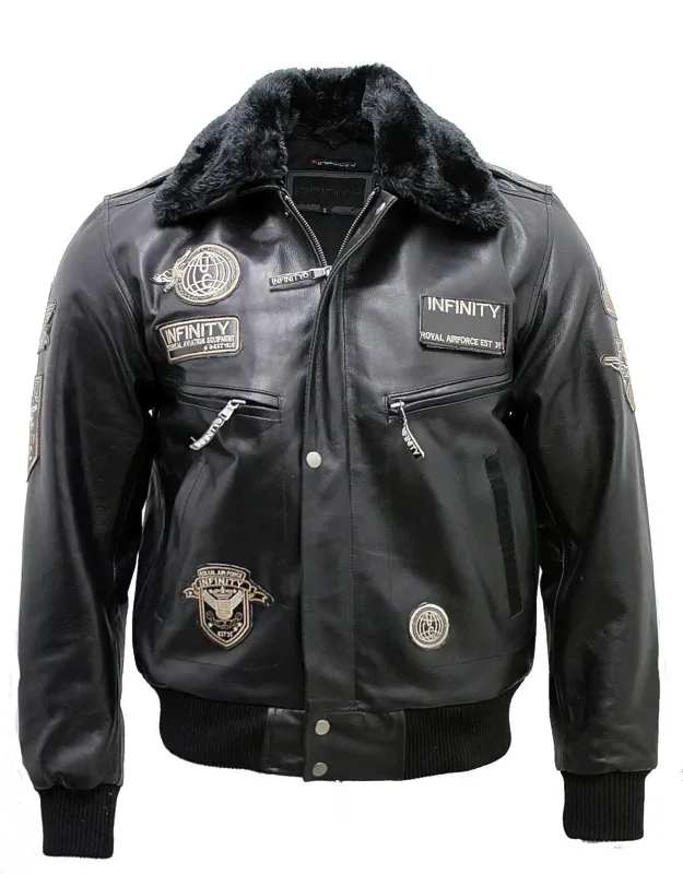 Cowhide Detachable Collar Leather Flight Bomber Jacket