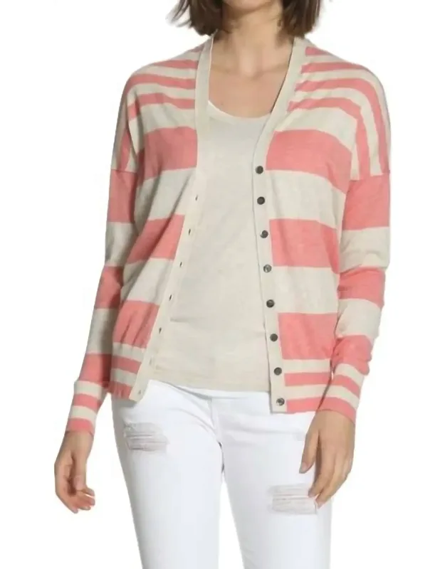 Striped Cardigan With Long Sleeve And Vee Neck