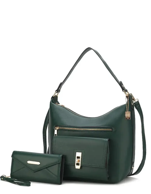 Clara Vegan Leather Shoulder Bag With Wristlet Wallet- 2 Pieces, Stylish, Durable