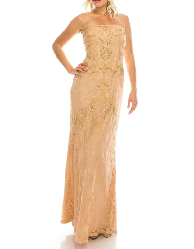 Beaded And Sequin Strapless Dress