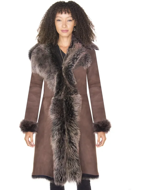 Toscana Sheepskin Suede Trench Coat - Luxurious Revere Collar, Pocketless Finish