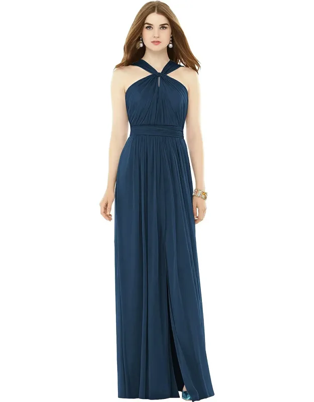 Maxi Chiffon Knit Halter Neck Dress
