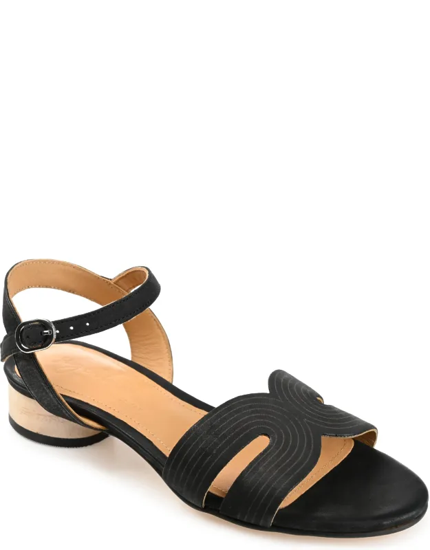 Signature Genuine Leather Buckle Ankle Strap Sandals