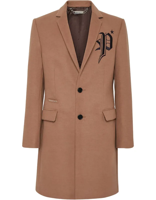 Coat Long "gothic P" Plein Woven Coat, Buttons Fastening