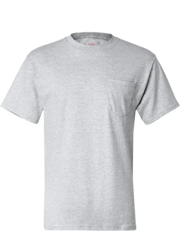 Hanes Beefy-t Pocket T-shirt With 5-point Left Chest Pocket And Shoulder-to-shoulder Taping