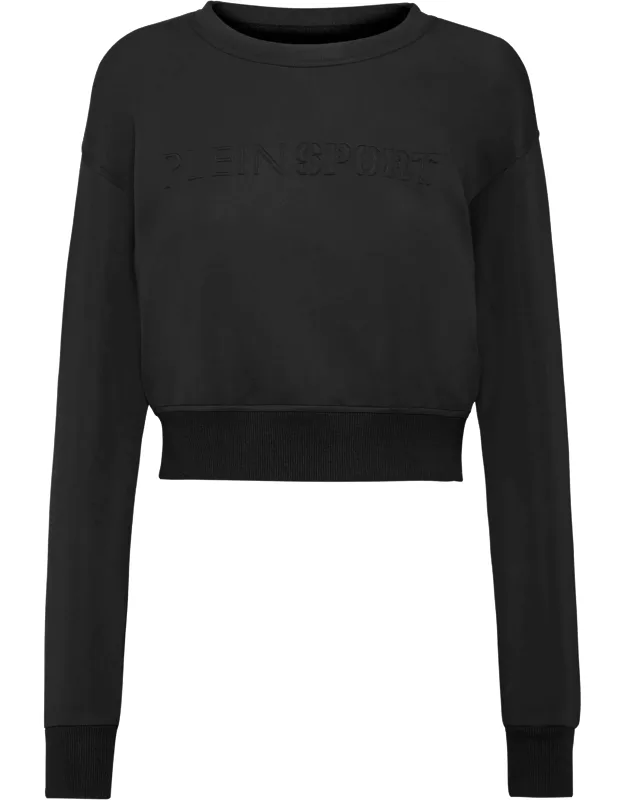 Cropped Sweatshirt Ls Modal Fleece, Rib Knit Hems