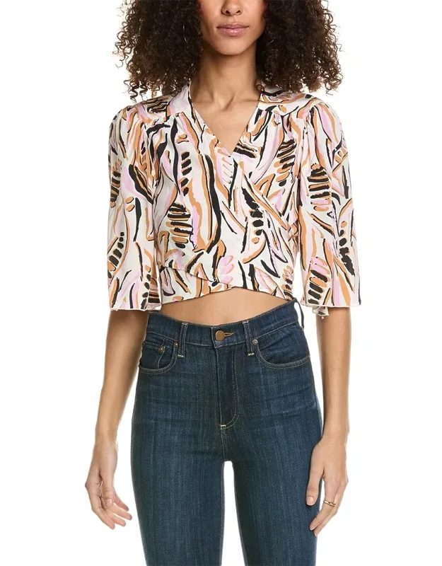 Ba Blouse With Flutter Sleeves And Wraparound Self-tie Hem
