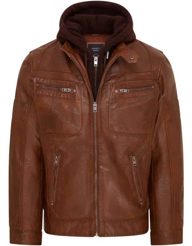 Hooded Leather Biker Jacket