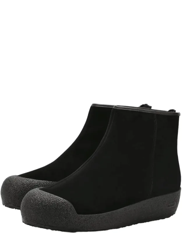 Bally Guard Ii Black Calf Leather Suede Boots With Lamb Fur Lining And Rear Zipper