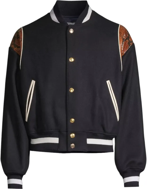 6305032 Wool-blend Snakeskin-embossed Bomber Jacket
