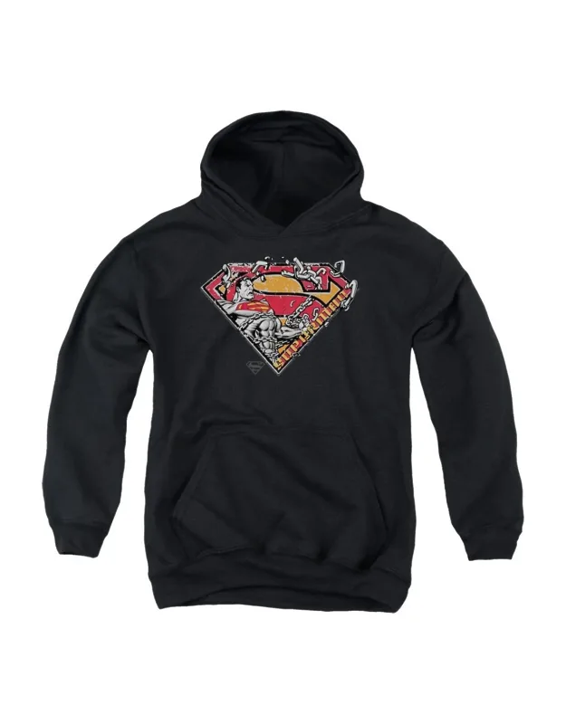 Superman Breaking Chain Logo Youth Pull Over Hoodie - Stylish Everyday Wear