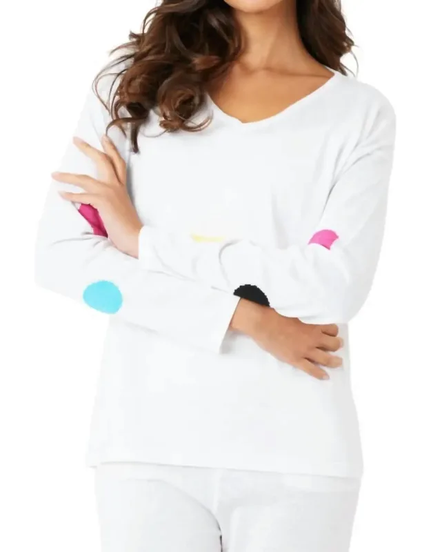 V-neck Polkadot Detail Sleeve Top