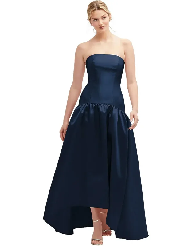 Strapless Fitted Satin High Low Dress