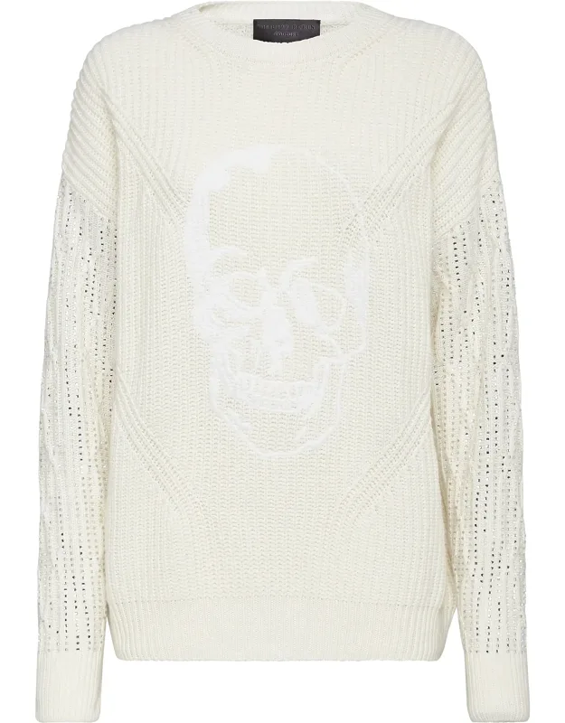 Cashmere Pullover Round Neck Ls Crystal Skull