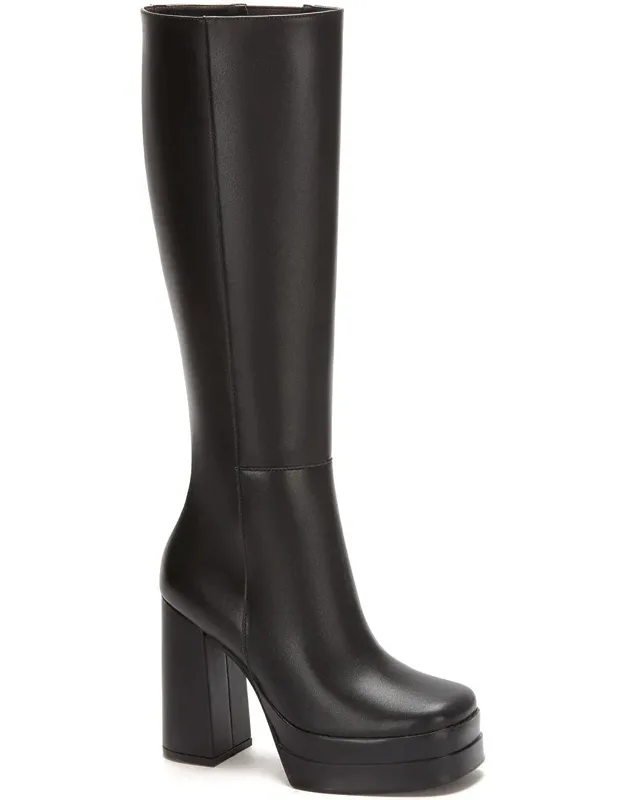 Platform Tall Riding Boots With Side Zipper And Medium Heel