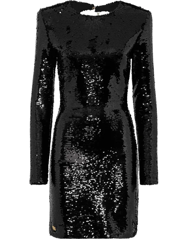Mini Dress With Rhinestone Jewel Decorations, Open Back