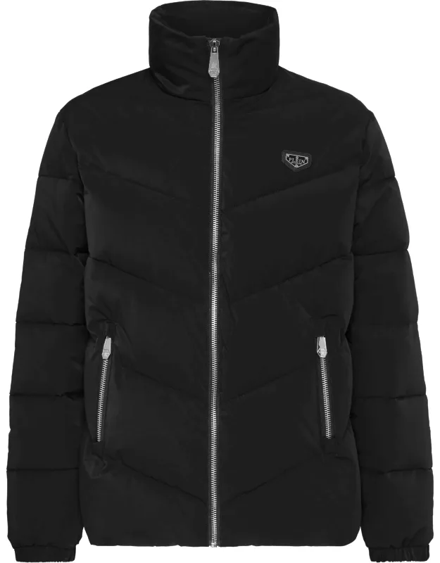 Padded Nylon Jacket With Insulated Filling And Zip Pockets