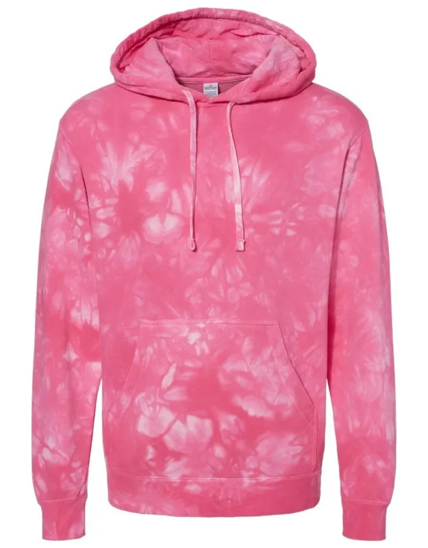 Independent Trading Co. Midweight Tie-dyed Hooded Sweatshirt, Jersey Lined Hood, Split Stitch Double Needle Sewing