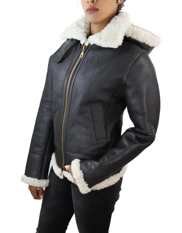 Aviator Hooded Shearling Sheepskin Jacket