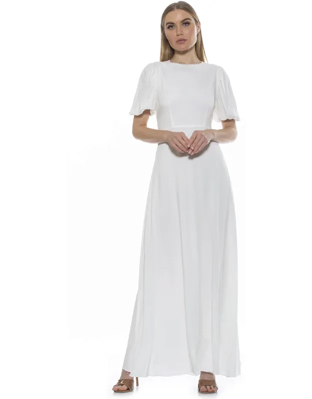 Imogen Dress With Eyelet Detail And Bubble Sleeves