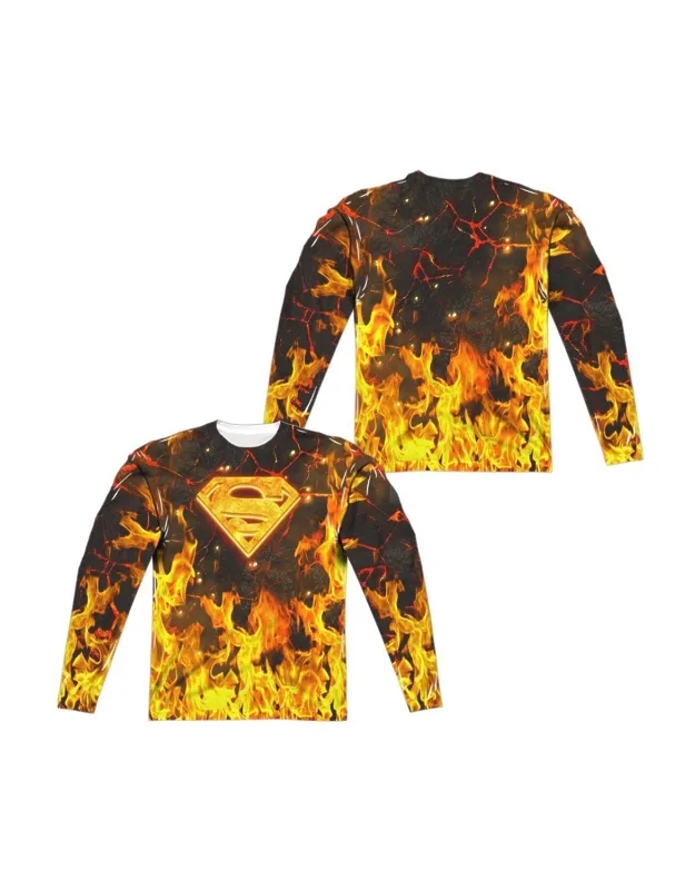 Superman Fire Logo Long Sleeve Crew Tee