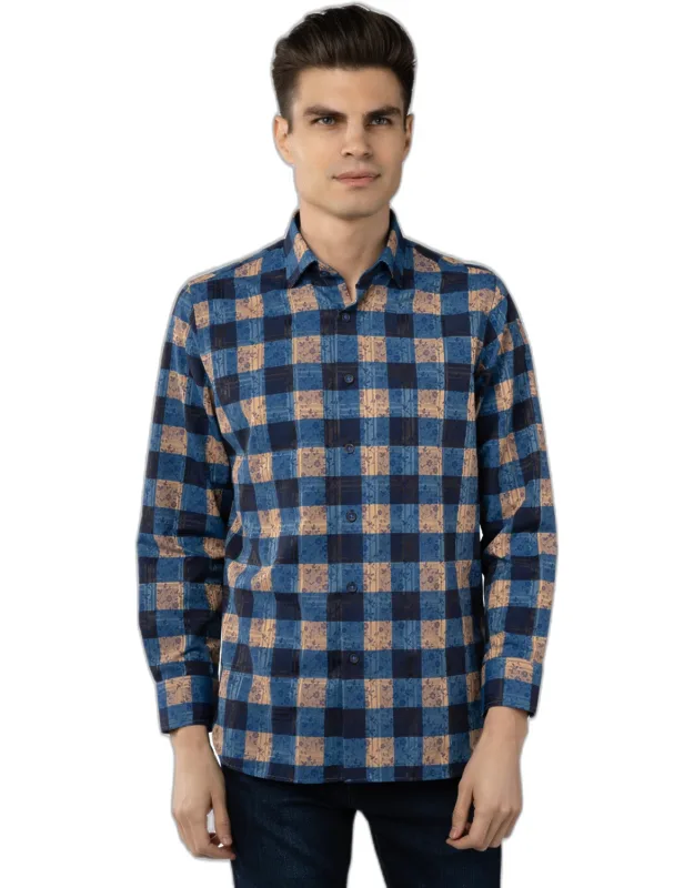 Plaid Floral Jacquard Shirt