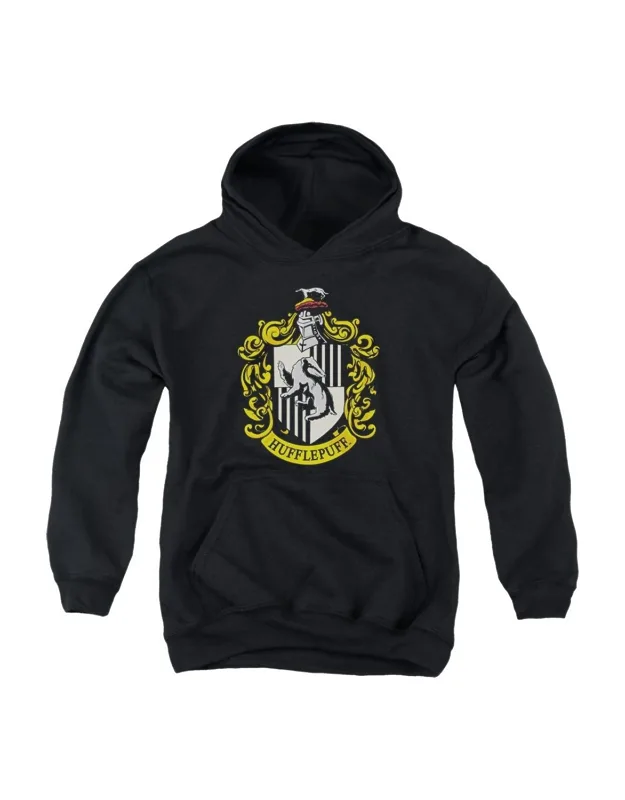 Harry Potter Hufflepuff Crest Youth Pull Over Hoodie - Stylish For Everyday Wear, 50% Cotton And 50% Polyester