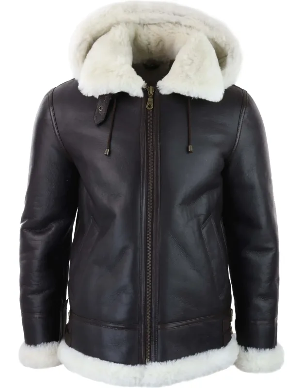 Sherling Sheepskin Hood Jacket Aviator - Genuine Supple Original, Detachable Fully Lined Hood