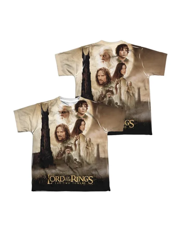 Lord Of The Rings Towers Poster (front/back Print) Short Sleeve Poly Crew Tee