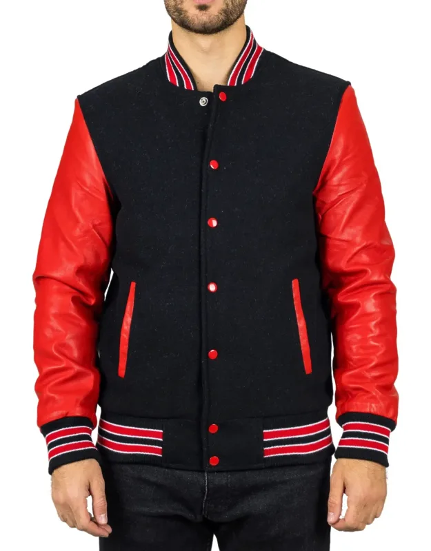 Varsity Bomber Jacket Wool Body Real Leather Sleeves College Baseball Coat