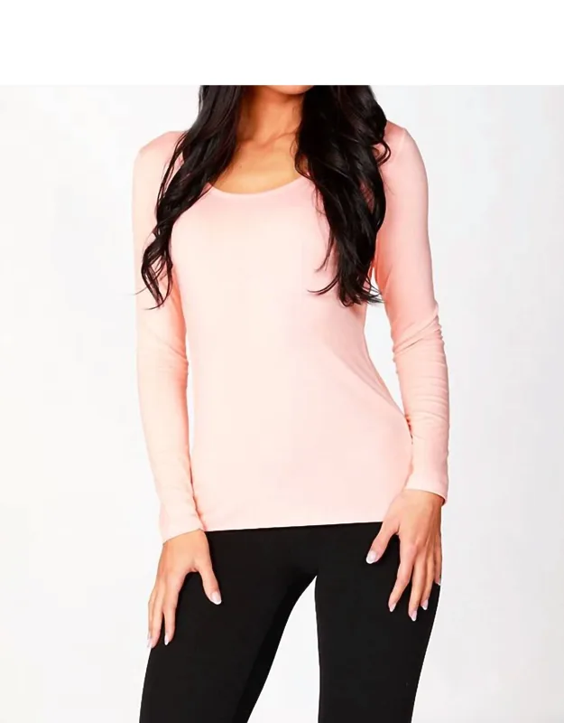 Long Sleeve Scoop Neck Top With Great Fit And Cute Design
