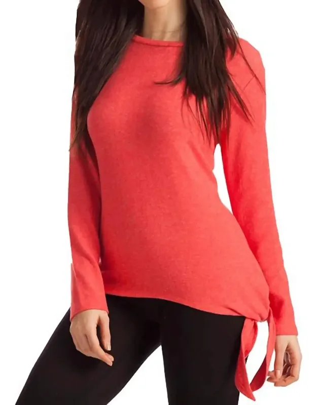 Ellie Side Tie Kashmira Sweater - Crew Neck, Long Sleeve