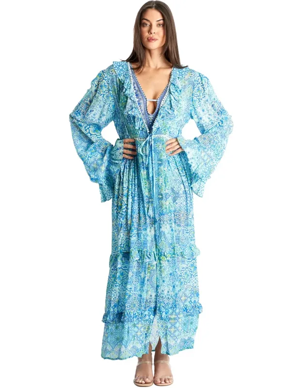 Ruffled Long Sleeve Maxi Dress