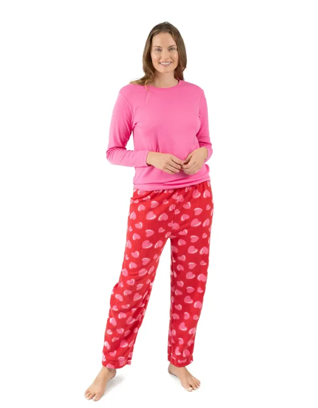 Cotton Top And Fleece Pants Pajama Heart