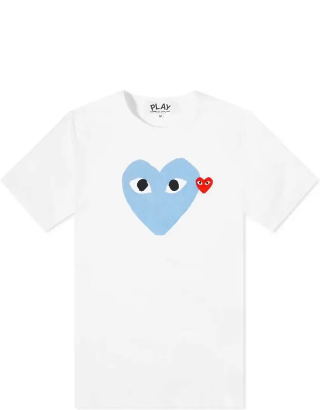 Blue Two Hearts T-shirt With Crew Neck And Short Sleeves