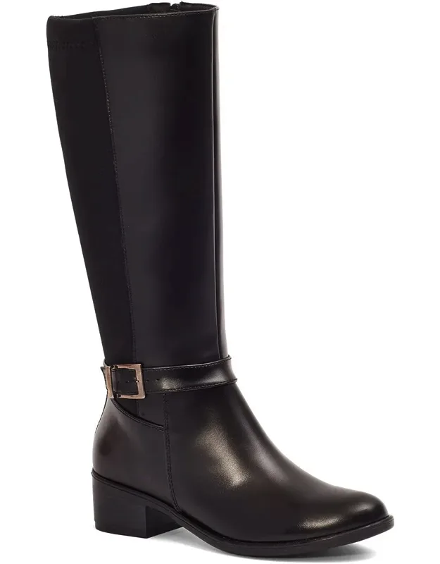 Tall Riding Boots With Comfort Block Heel And Strap Buckle Ornament