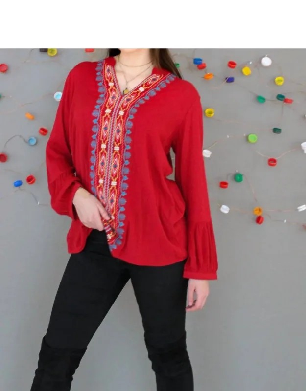 V Neck Embroidered Pullover