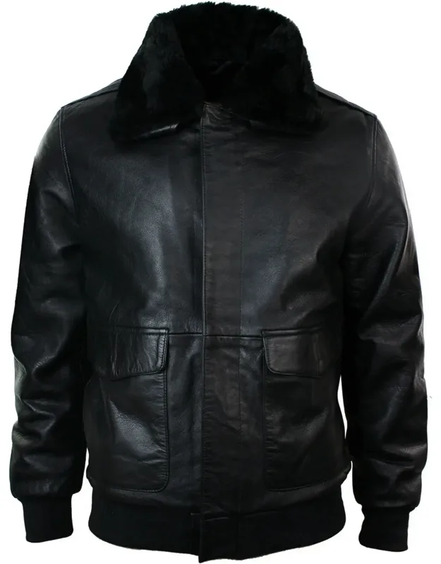 Leather Collar Bomber Jacket