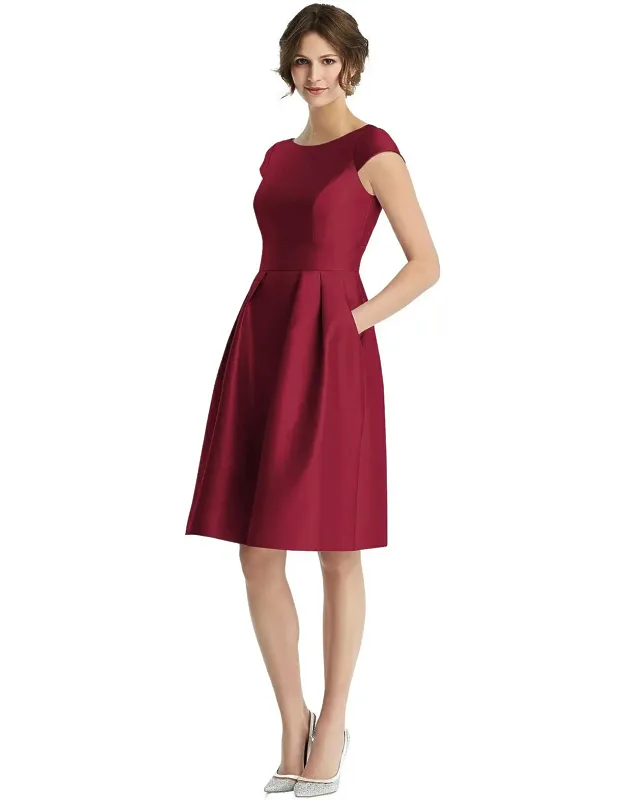 Cap Sleeve Pleated Cocktail Dress With Pockets