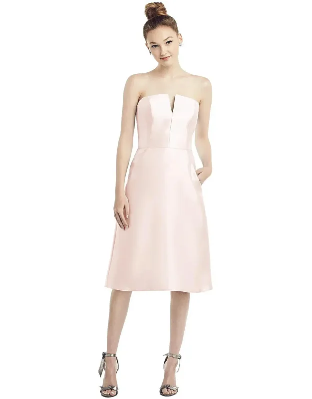 Strapless Notch Satin Cocktail Dress With Pockets