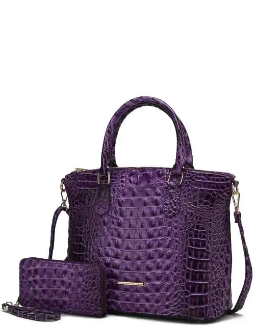 Liora Tote Bag With Wallet, Croc Embossed Vegan Leather Handbag Purse