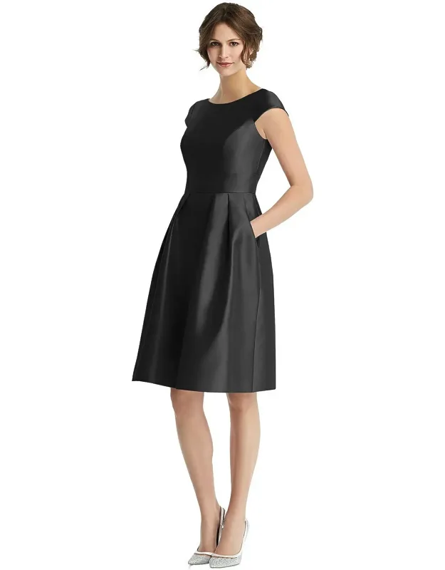 Cap Sleeve Pleated Cocktail Dress With Pockets