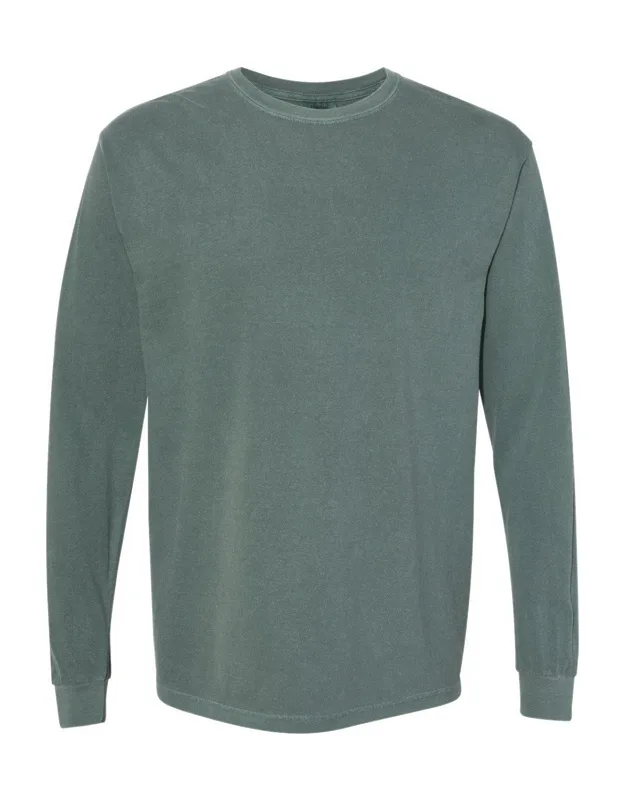 Garment-dyed Heavyweight Long Sleeve T-shirt, Relaxed Fit, Twill Taped Neck And Shoulders