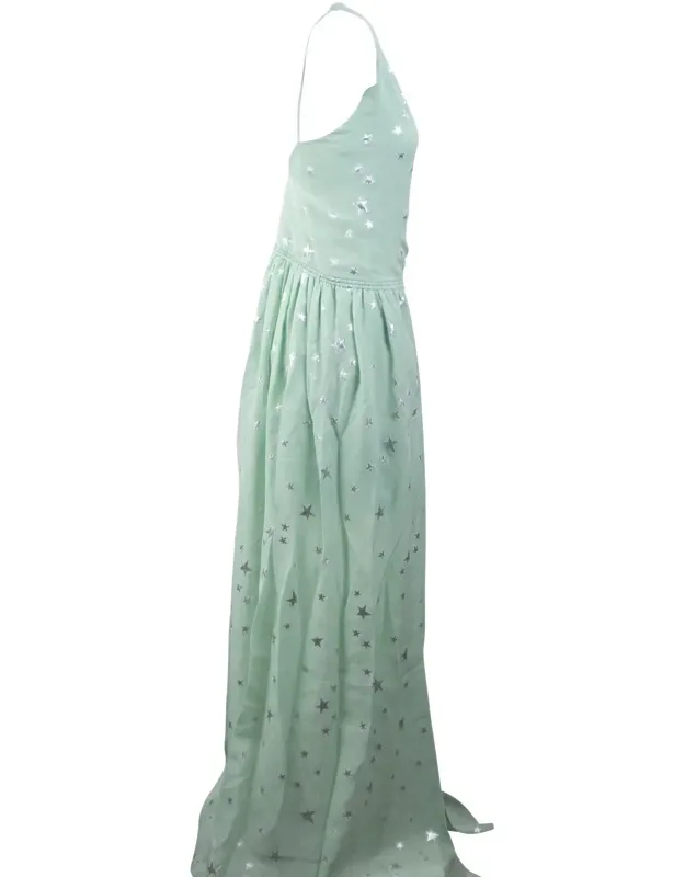 Green Stars Fil Coupe Halter Dress 100% Silk Made In Italy