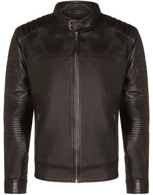 Black Leather Quilted Biker Jacket - Paris With Ykk Zips And Stylish Stitching Detail