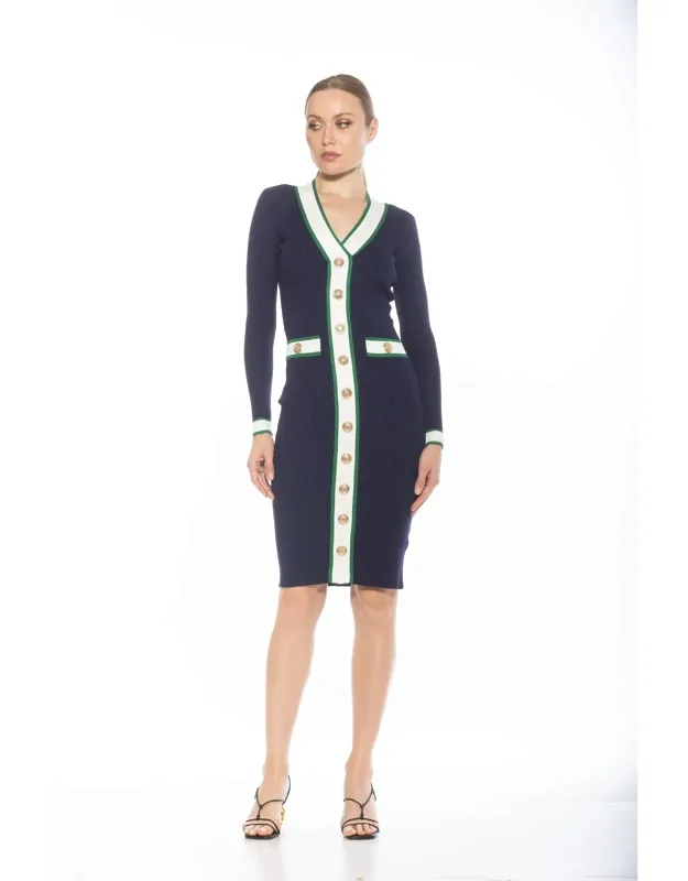 Janet Dress With Gold Buttons And Contrast Lining