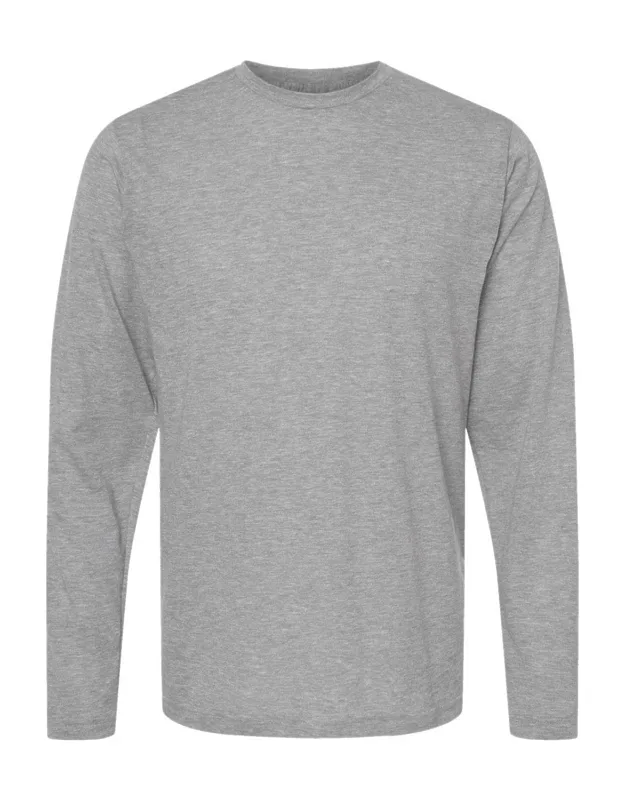 Poly-rich Long Sleeve T-shirt With Ribbed Collar And Double Needle Stitching