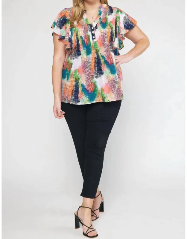 V-neck Ruffle Sleeve Top