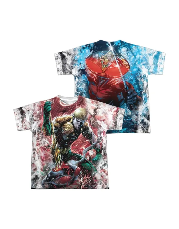 Justice League Of America Aquaman Vs Manta (front/back Print) Short Sleeve Poly Crew Tee / T-shirt