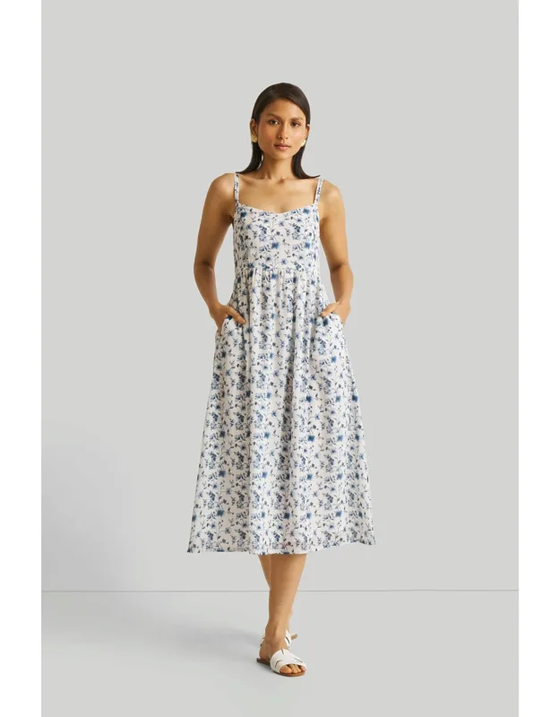 Strappy Gathered Floral Midi Dress